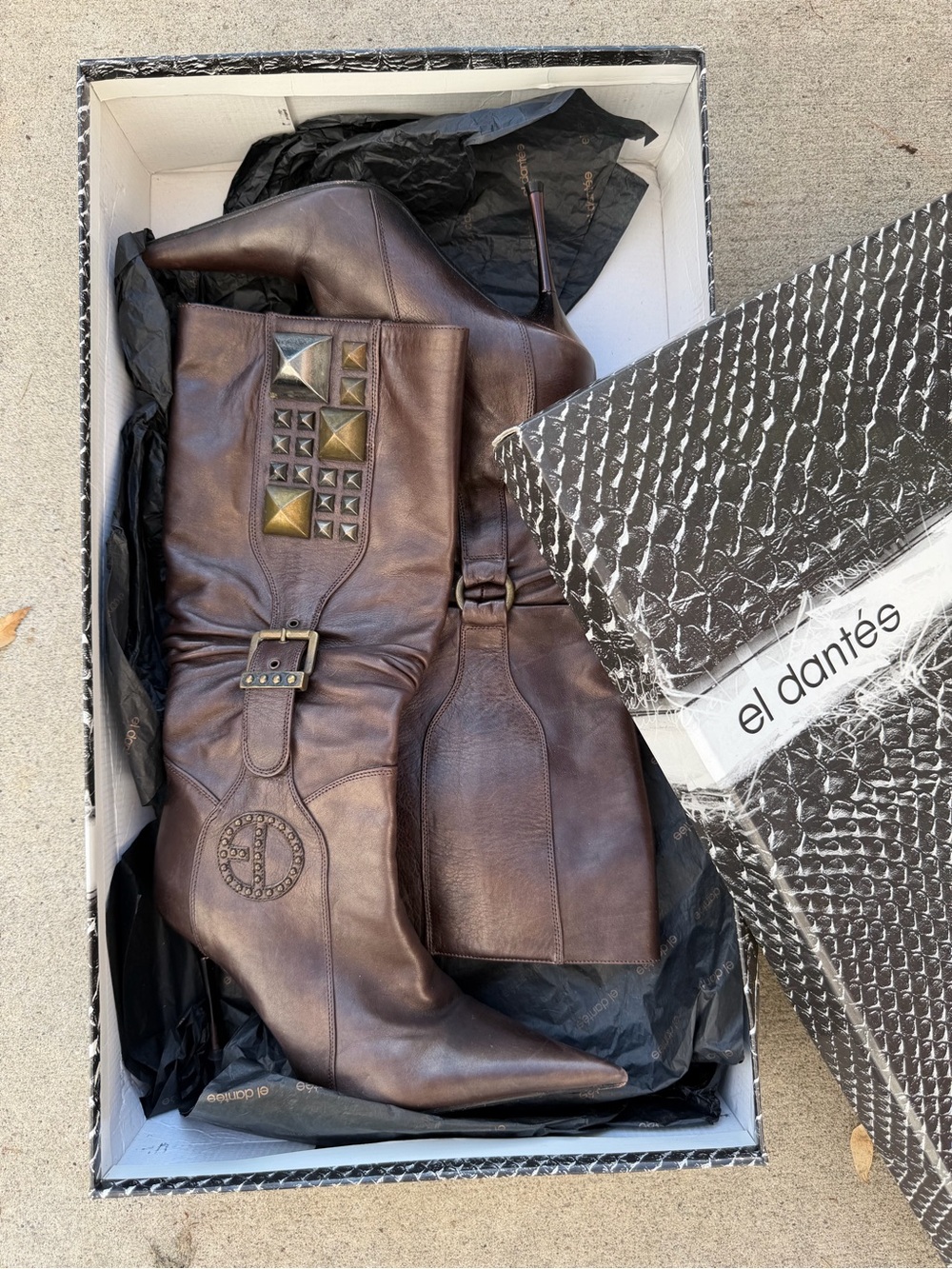 Vintage El Dantés Brown Leather Knee-High Pointed-Toe Boots